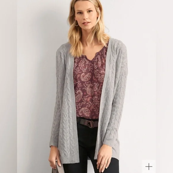 Garnet Hill Cashmere Cable Knit Open Cardigan - Picture 15 of 16